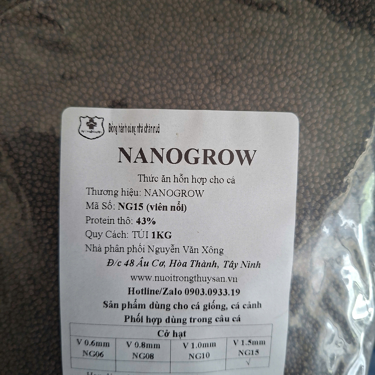 1Kg lẻ cám NG15 - viên nỗi 1.5mm 43% đạm Nanogrow feed 43