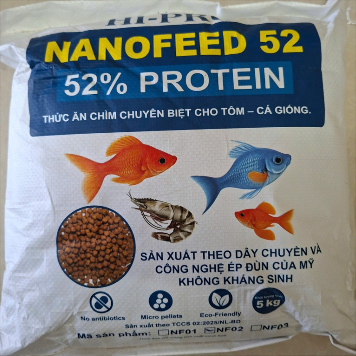 Cám chìm Hipro-nano feed 52%/Mãnh 0.6mm/5kg