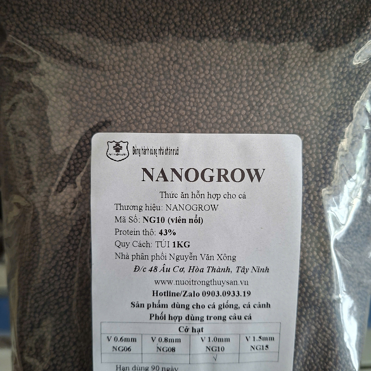1Kg lẻ cám NG10 - viên nỗi 1mm 43% đạm Nanogrow feed 43