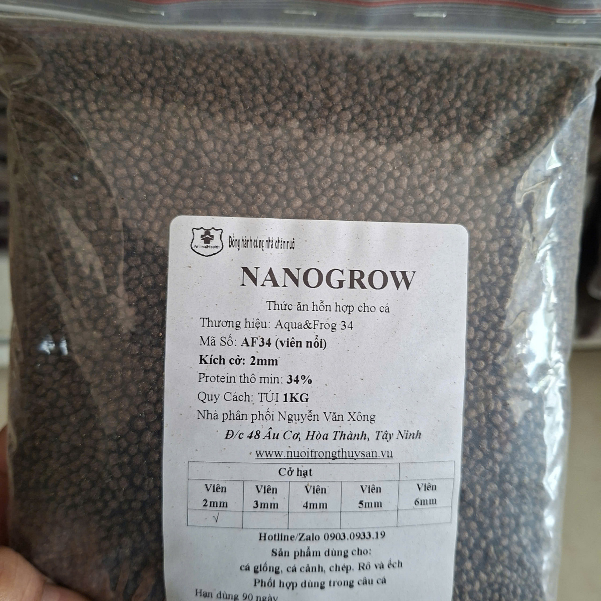 1Kg lẻ cám AF34 - viên nỗi 2mm 34% đạm Aqua&frog