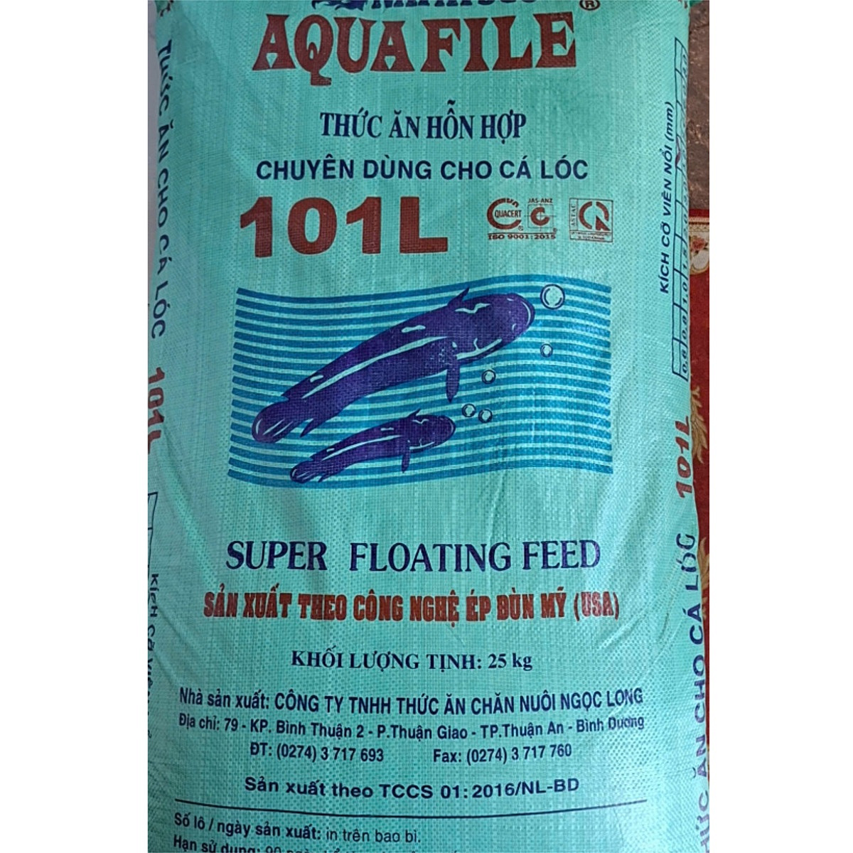Bao 25kg cám cá lóc Ngọc Long 101L 41% đạm viên 1mm